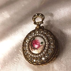 Vintage Forenza micro trinket pill pendant style rhinestone filigree box